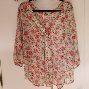 LC Lauren Conrad 3/4 sleeve sheer floral blouse